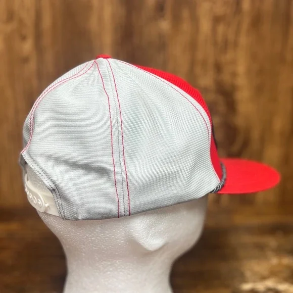 Vintage Halliburton Trucker Hat Snapback L 7 1/8 - 7 5/8 Red White Mesh USA Made - Picture 7 of 13